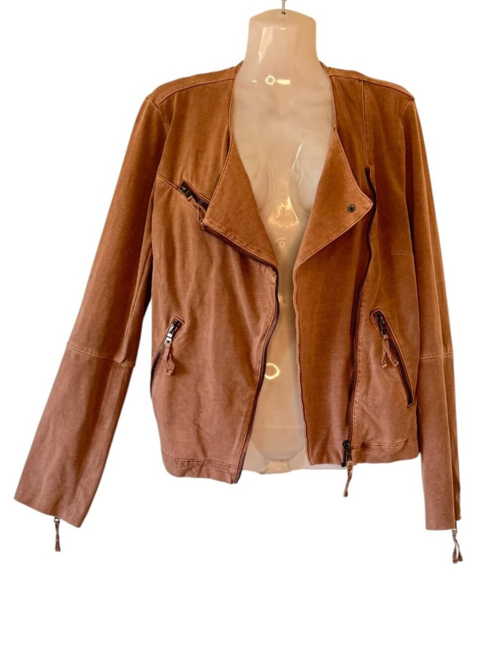 Marrakech Mollie Moto Jacket Anthro Fitted Stretch 3 Pocket Latte Color Small - Picture 3 of 10